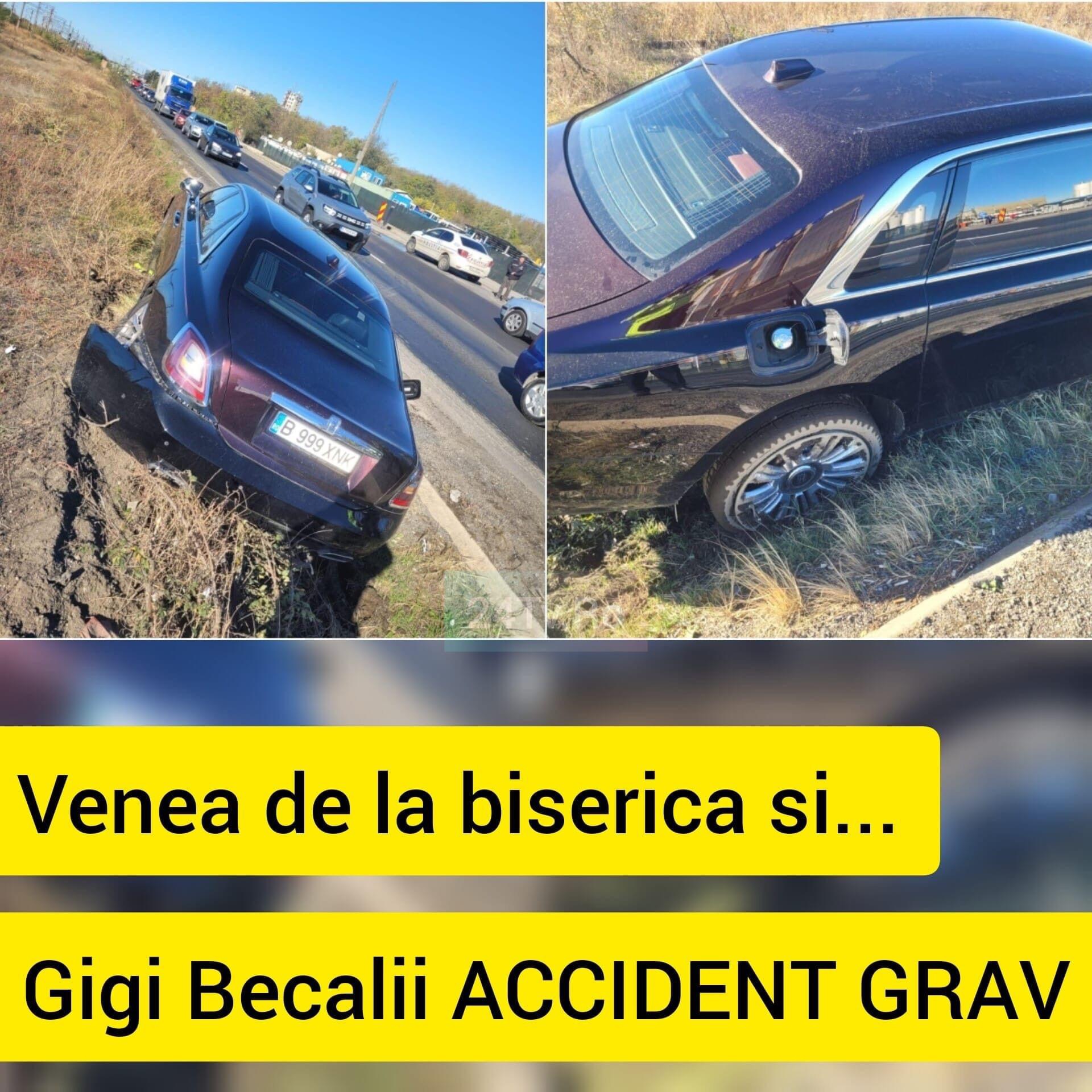 Gigi Becali implicat într-un accident A intrat cu Rolls Royce-ul în șanț Nemernicul nici nu a oprit