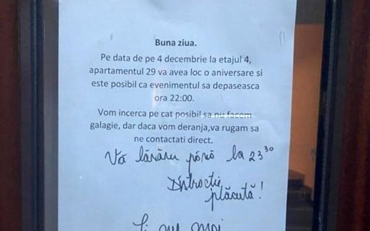 IMAGINEA ZILEI  REACȚIA PE CARE A AVUT-O UN LOCATAR AL UNUI BLOC DUPĂ CE UN VECIN A ANUNȚAT CĂ ORGANIZEAZĂ O PETRECERE