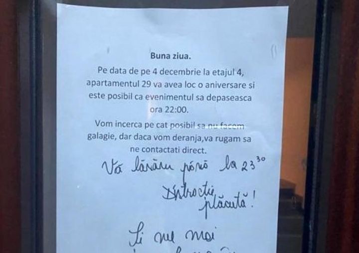 IMAGINEA ZILEI  REACȚIA PE CARE A AVUT-O UN LOCATAR AL UNUI BLOC DUPĂ CE UN VECIN A ANUNȚAT CĂ ORGANIZEAZĂ O PETRECERE