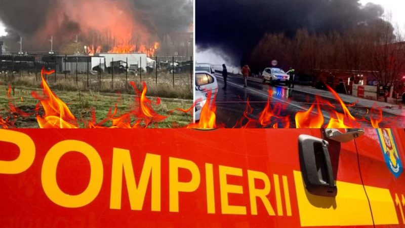 Video. Incendiu puternic în Craiova. Mesaj RO-Alert pentru populație intervin mai multe echipaje de pompieri