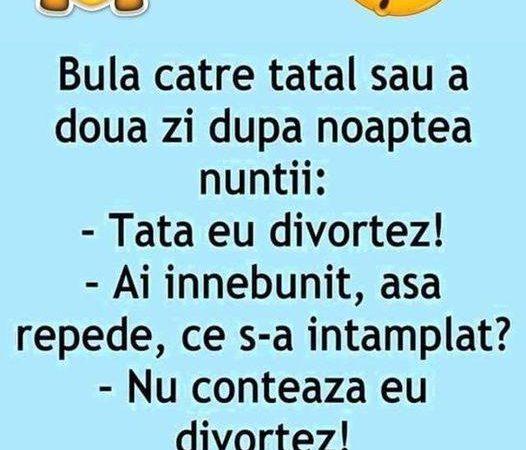 Bula catre tatal sau a doua zi dupa noaptea nuntii  Tata eu divortez  Ai innebunit asa repede ce s-a intamplat