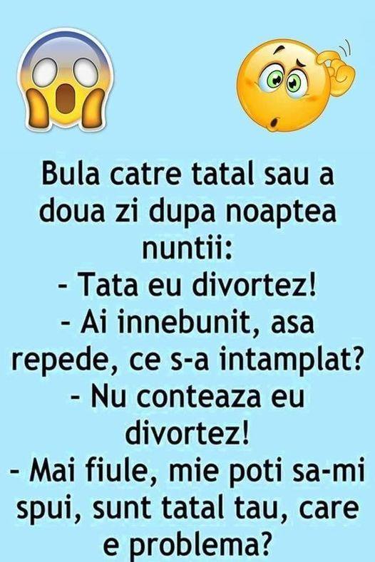 Bula catre tatal sau a doua zi dupa noaptea nuntii  Tata eu divortez  Ai innebunit asa repede ce s-a intamplat