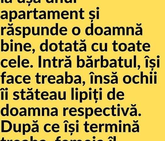 Un tip de la cablu sună la ușa unui apartament și răspunde o doamnă bine dotată cu toate cele  Afla azi