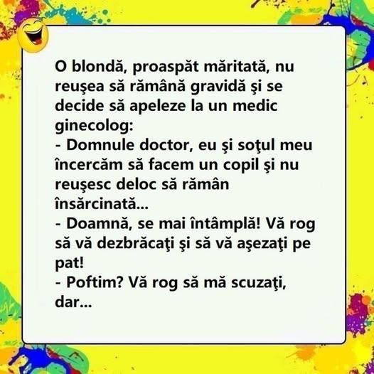 O blondă proaspăt măritată nu reuşea să rămână gravidă şi se decide să apeleze la un medic ginecolog