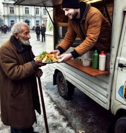 Ei bine nu am bani a spus bărbatul uitându-se la farfuria cu mâncare.